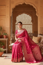 Load image into Gallery viewer, Women's Rani Pink Silk Printed Saree With Unstitched Blouse -5.5Mtr Kashvii