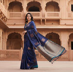 Load image into Gallery viewer, Women's Silk Printed Saree With Unstitched Blouse 5.5Mtr (Navy Blue) Kashvii