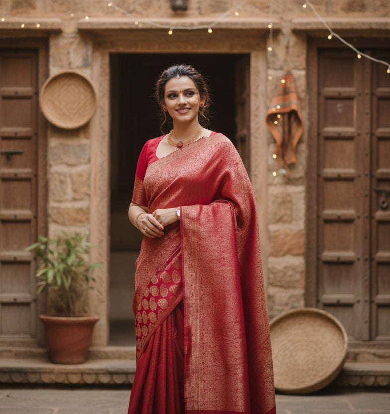 Women's silk printed saree with unstitched blouse 5