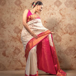 Load image into Gallery viewer, Women's Silk Printed Saree With Unstitched Blouse 5.5Mtr (White-Pink) Kashvii