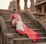 Load image into Gallery viewer, Women's Silk Printed Saree With Unstitched Blouse 5.5Mtr (White-Pink) Kashvii