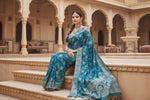 Load image into Gallery viewer, Women's Teal Blue Silk Printed Saree With Unstitched Blouse -5.5Mtr Kashvii