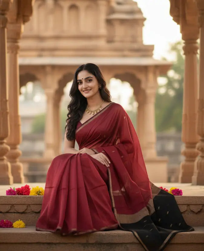 Women's cotton printed saree with unstitched blouse 5