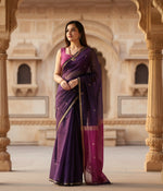 Load image into Gallery viewer, Women's Navy Blue Cotton Printed Saree With Unstitched Blouse -5.5Mtr Kashvii