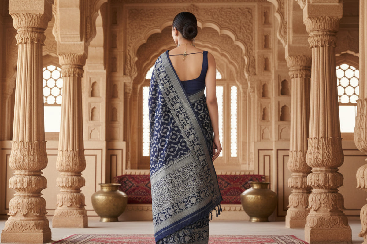Women's silk printed saree with unstitched blouse 5