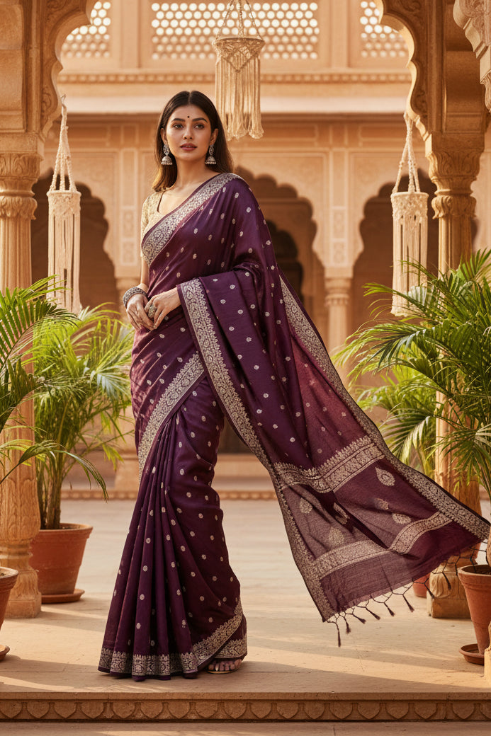 Women's cotton printed saree with unstitched blouse 5
