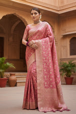 Load image into Gallery viewer, Women's Silk Printed Saree With Unstitched Blouse 5.5Mtr (Peach)