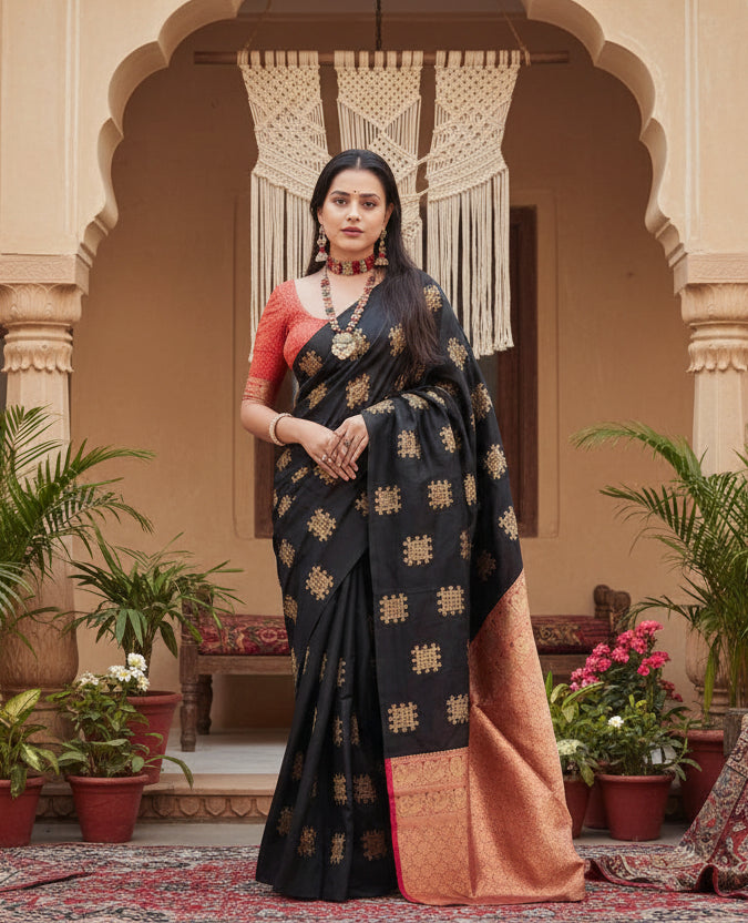 Women's silk printed saree with unstitched blouse 5