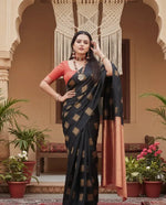 Load image into Gallery viewer, Women's Silk Printed Saree With Unstitched Blouse 5.5Mtr (Blacl-Orange) Kashvii
