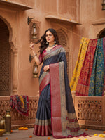 Load image into Gallery viewer, Women's Soft Dola Cotton Kalamkari Printed Saree With Unstitched Blouse 5.5Mtr (Grey) Kashvii