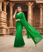 Load image into Gallery viewer, Women's Georgette Solid Saree With Unstitched Blouse 5.5Mtr (Green) Kashvii