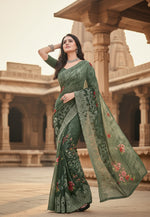 Load image into Gallery viewer, Women's Faux Georgette Printed Saree With Unstitched Blouse 5.5Mtr (Green) Kashvii