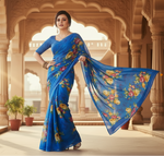 Load image into Gallery viewer, Women's Faux Georgette Printed Saree With Unstitched Blouse 5.5Mtr (Blue) Kashvii