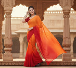 Load image into Gallery viewer, Women's Georgette Solid Saree With Unstitched Blouse 5.5Mtr (Orange) Kashvii