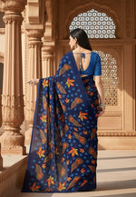 Load image into Gallery viewer, Women's Faux Georgette Printed Saree With Unstitched Blouse 5.5Mtr (Blue) Kashvii