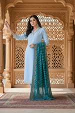 Load image into Gallery viewer, Women's Roman Silk Embroidery 3-4th Sleeve V-Neck Kurti With Pant Dupatta Set (Rama)