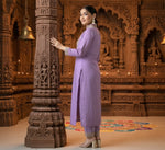 Load image into Gallery viewer, Women's Roman Silk Embroidery 3-4th Sleeve V-Neck Kurti With Pant Dupatta Set (Lavender) Kashvii