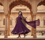Load image into Gallery viewer, Women's Georgette Embroidery 3-4th Sleeve Round Neck Kurti with Dupatta Set (Wine)
