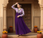 Load image into Gallery viewer, Women's Georgette Embroidery 3-4th Sleeve V-Neck Kurti (Purple) Kashvii