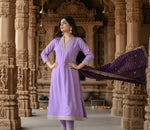 Load image into Gallery viewer, Women's Roman Silk Embroidery 3-4th Sleeve V-Neck Kurti With Pant Dupatta Set (Lavender)