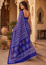 Load image into Gallery viewer, Pure Mulmul Cotton Printed Saree With Unstitched Blouse(Violet)