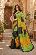 Load image into Gallery viewer, Satin Silk Printed Saree With Unstitched Blouse(Green)