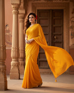 Load image into Gallery viewer, Women's Georgette Plain Saree With Blouse (Gold, 5-6 Mtrs) Kashvii