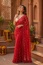 Load image into Gallery viewer, Georgette Heart Printed Saree With Unstitched Blouse(Red)