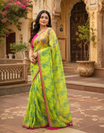Load image into Gallery viewer, Georgette Printed Saree With Unstitched Blouse(Green)