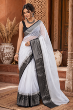 Load image into Gallery viewer, Soft Organza Saree With Unstitched Blouse(Black)