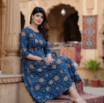 Load image into Gallery viewer, Rayon Print With Embroidery Work A-Line Navy Blue Kurti Kashvii