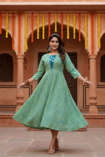 Load image into Gallery viewer, Rayon Print With Embroidery Work A-Line Rama Kurti Kashvii
