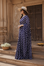 Load image into Gallery viewer, Satin Silk Printed Saree With Unstitched Blouse(Navy Blue)