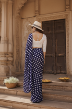 Load image into Gallery viewer, Satin Silk Printed Saree With Unstitched Blouse(Navy Blue)