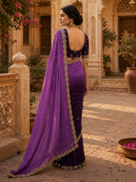 Load image into Gallery viewer, Georgette Border Work Saree With Unstitched Blouse(Lavender)