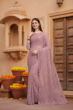 Load image into Gallery viewer, Women's Net Self Design Saree With Unstitched Blouse 5.5Mtr (Light Brown)