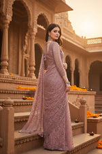 Load image into Gallery viewer, Women's Net Self Design Saree With Unstitched Blouse 5.5Mtr (Light Brown)