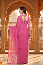 Load image into Gallery viewer, Women's Net Self Design Saree With Unstitched Blouse 5.5Mtr (Dark Pink)