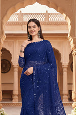 Load image into Gallery viewer, Women's Net Self Design Saree With Unstitched Blouse 5.5Mtr (Navy Blue)
