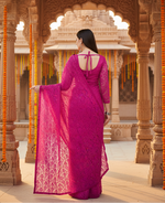 Load image into Gallery viewer, Women's Net Self Design Saree With Unstitched Blouse 5.5Mtr (Rani)