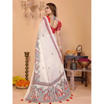 Load image into Gallery viewer, Women's Linen Cotton Printed Saree With Unstitched Blouse 5.5Mtr (Off White)