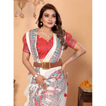 Load image into Gallery viewer, Women's Linen Cotton Printed Saree With Unstitched Blouse 5.5Mtr (Off White)