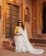Load image into Gallery viewer, Women's Linen Cotton Printed Saree With Unstitched Blouse 5.5Mtr (White)