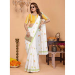 Load image into Gallery viewer, Women's Linen Cotton Printed Saree With Unstitched Blouse 5.5Mtr (White)