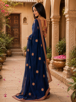 Load image into Gallery viewer, Satin Embroidery Work Saree With Unstitched Blouse(Blue)