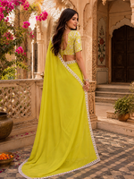 Load image into Gallery viewer, Georgette Embroidery Work Saree With Unstitched Blouse(Lemon Yellow)