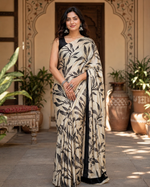 Load image into Gallery viewer, Satin Silk Printed Saree With Unstitched Blouse(White)