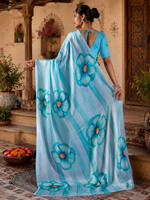 Load image into Gallery viewer, Elegant Soft Satin Georgette Saree With Unstitched Blouse(Blue)