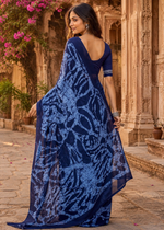 Load image into Gallery viewer, Pure Mulmul Cotton Printed Saree With Unstitched Blouse(Blue)