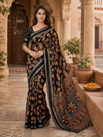 Load image into Gallery viewer, Georgette Designer Saree With Unstitched Blouse(Black)